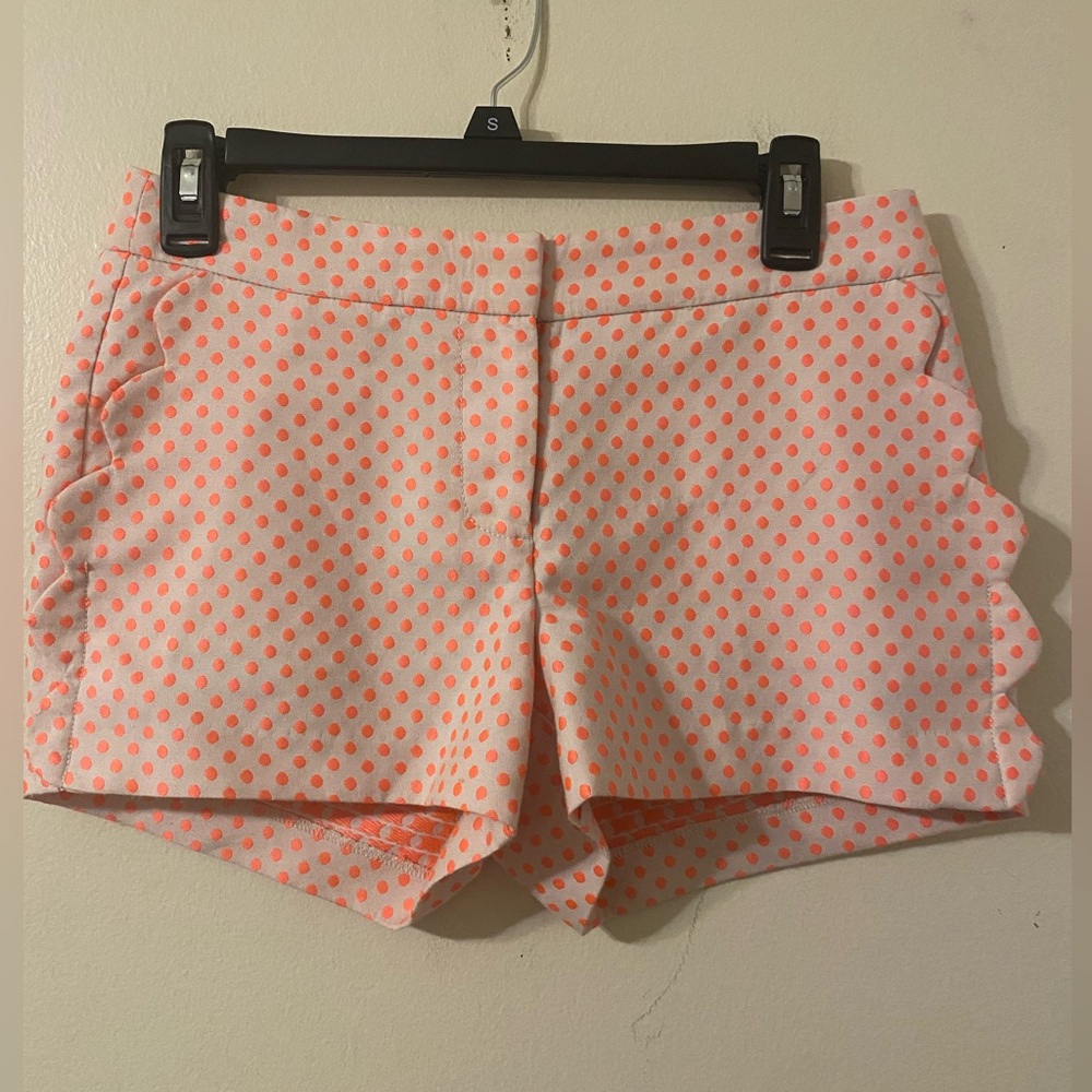 J. Crew Orange Pink Polka Dot Scalloped Pockets Chino Shorts Size 0